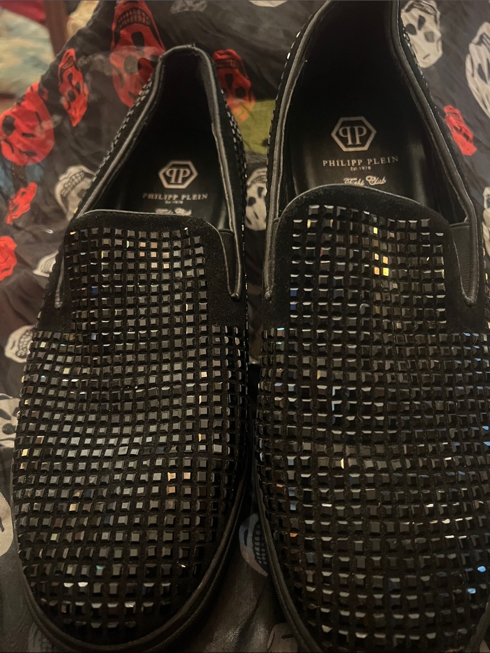 MEMORIAL DAY SPECIAL. Philipp Plein Black Crystal-Embellished Slip-On Loafers